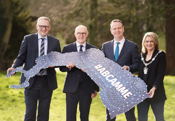 Launch of AMME Conference Helping to launch the inaugural Advanced Manufacturing Materials and Engineering (AMME) Conference, which will take place on Tuesday 31 March at Armagh City Hotel were, from left, Roger Wilson Chief Executive of Armagh City, Banbridge and Craigavon Borough Council, business broadcaster and host for the conference Jamie Delargy, Stephen Kelly from Manufacturing NI and Lord Mayor of Armagh City, Banbridge and Craigavon, Councillor Mealla Campbell.
