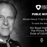 One minute national silence to mark the death of HRH The Duke of Edinburgh