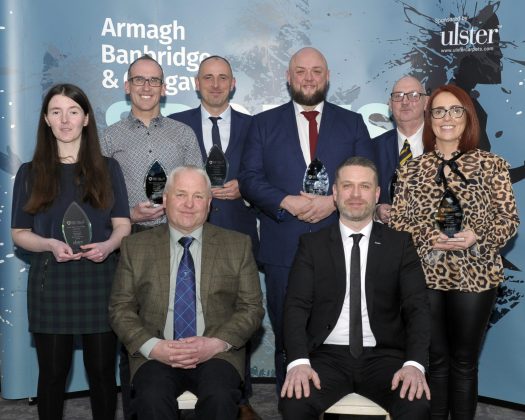 Volunteer Awards sponsored by Irwins Quality Aggregates Award Winners: Shannon Russell-Cowan, Kathleen O’Hare, Mark Kendall, Mark Beattie, Raymond Reid, David Wellwood, Cllr Keith Haughian Chair of Council’s Leisure & Community Services Committee and Maurice Mayne, Armagh, Banbridge & Craigavon Sports Forum Unavailable for photo – Ashley Nesbitt & Shaun Casey