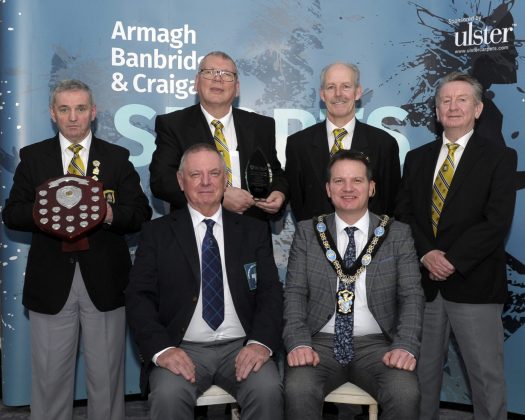 Senior Team of the Year sponsored by Armagh City, Banbridge & Craigavon Borough Council Award Winner: Dunbarton Bowling Club Over 55s rink, Martin McInerney, Chris Mulholland, Dessie Breen and Danny Tumilty, Lord Mayor of Armagh City, Banbridge & Craigavon, Alderman Glenn Barr John McConville, Armagh, Banbridge & Craigavon Sports Forum