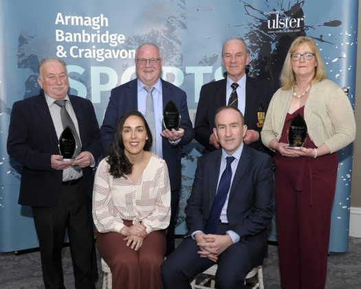 Service to Sport sponsored by Kingspan Water & Energy Ltd Award Winners: Stephen Curran, Hubert Watson, David Dodds, and Joanne Morton, Sarah Jane Owens, Kingspan Water & Energy Ltd and Francis Reynold, Armagh, Banbridge & Craigavon Sports Forum