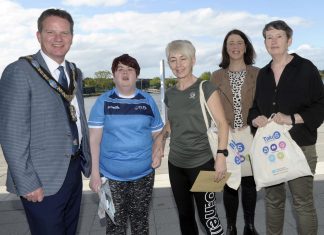 Lord Mayor Barr presents prizes to Walk ABC Challenge winners, Jodie O'Connor (her mother Bernie O'Connor), Diane Woods and Wendy Hilditch.