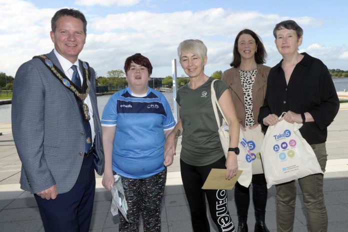 Lord Mayor Barr presents prizes to Walk ABC Challenge winners, Jodie O'Connor (her mother Bernie O'Connor), Diane Woods and Wendy Hilditch.