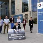 Lord Mayor Councillor Paul Greenfield pictured at South Lake Leisure Centre (SLLC), promoting the Get Active ABC Carer Card with Anna Connolly, SHSCT Children's Disability Services; Mark Irwin, SHSCT Adult Learning Disability Care Consultant; Majella Gorman, SHSCT Adult Learning Disability Care Consultant; Catherine McNeill, SLLC Operations Manager; Bernadette Marshall, SHSCT Adult Learning Disability Care Consultant and Joanne McCracken.