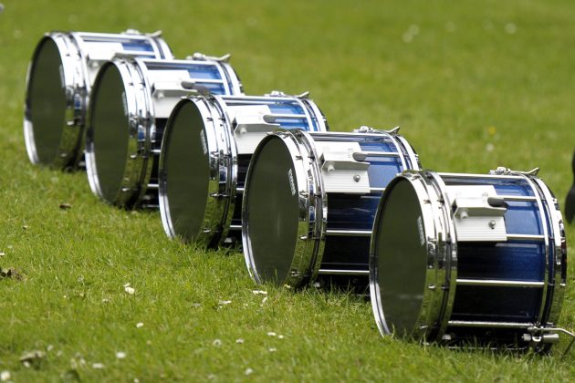 Images of drums on a lawn