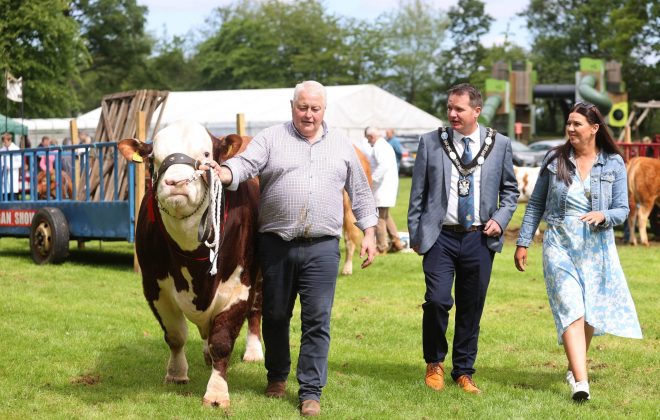 Outgoing Lord Mayor and Lady Mayoress of Armagh City, Banbridge and Craigavon, Alderman Barr with James Graham from Portadown at the 107th Lurgan Show.