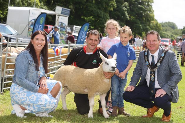 Outgoing Lord Mayor and Lady Mayoress of Armagh City, Banbridge and Craigavon, Alderman Barr with borough locals James, Bailey and Carly Herdman at the 107th Lurgan Show.