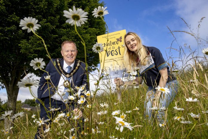wildflower vege Pictured at Magheralin’s wildflower road verge this week, Lord Mayor of Armagh City, Banbridge and Craigavon, Councillor Paul Greenfield and ABC Council’s Natural Heritage Officer, Maeve Foley.