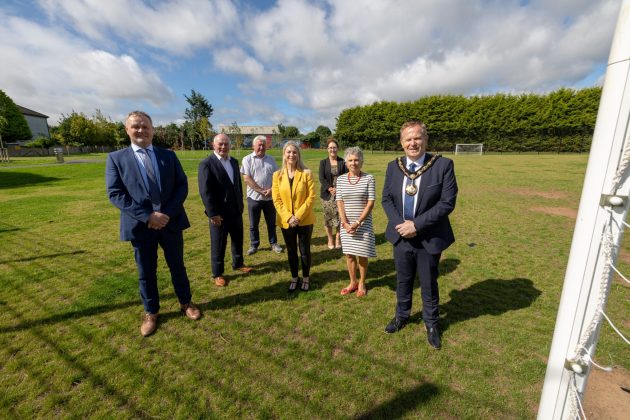 Pictured at recent visit to Magheralin’s upgraded soccer pitch, Councillor Kyle Savage (SOAR ABC Chair), Gerry Donnelly (DAERA), Harry Briggs (Community representative), Roisin McAliskey (SOAR ABC Vice Chair), Emma O’Carroll (ABC Council), Caitriona Hughes (community representative) and Lord Mayor of Armagh City, Banbridge and Craigavon Councillor Paul Greenfield.