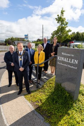 Pictured at revitalised Kinallen village centre, Geoffrey Dickson (community representative), Lord Mayor of Armagh City, Banbridge and Craigavon Councillor Paul Greenfield, Roisin McAliskey (SOAR ABC Vice Chair) and Emma O’Carroll (ABC Council).