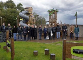 Lord Mayor of Armagh City, Banbridge and Craigavon, Councillor Paul Greenfield pictured alongside contractors, elected members and council officials at the official opening of Oxford Island Play Park this week.