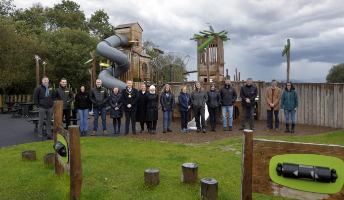 Lord Mayor of Armagh City, Banbridge and Craigavon, Councillor Paul Greenfield pictured alongside contractors, elected members and council officials at the official opening of Oxford Island Play Park this week.