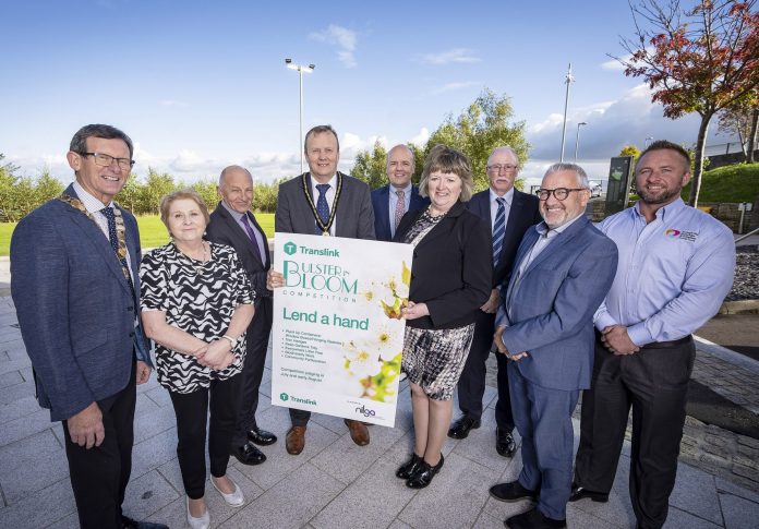 Pictured at this year’s Ulster in Bloom presentation of Awards (L-R) Councillor Martin Kearney (NILGA President); Elsie Parks (Charlestown in Bloom), Dr Michael Wardlow (Translink Chair), Councillor Tim McClelland (Deputy Lord Mayor of Armagh City, Banbridge and Craigavon); John Thompson (Translink), Councillor Frances Burton (NILGA Vice President), Robert Turkington (Charlestown in Bloom), Noel Mitchell and Niall McShane (ABC Council).