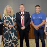 The Lord Mayor is pictured with 2 representatives from B POsitive Charity and Southern Area Hospice Services.