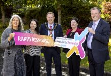 Pictured left to right: Nadine Elliot (People 1st), Jacqueline Bradley (ABC Council), Lord Mayor of Armagh City, Banbridge and Craigavon, Councillor Paul Greenfield, Patricia McEvoy (People 1st) and Alderman Ian Burn (Chair of Economic Development and Regeneration Committee).