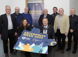 Pictured at the ‘What’s new in digital tourism?’ event, which took place at Southern Regional College, Banbridge Campus was Lord Mayor Councillor Paul Greenfield with Tracy Rice (SRC), Ciaran Cunningham (Banbridge Enterprise Centre), Allan Hamilton (Brilliant Trails), Julian Simpson (Guest speaker, Fibrus), Kieran Swail, Cathal McDonnell, Ian Kennedy and Aidan McCormick (SRC)