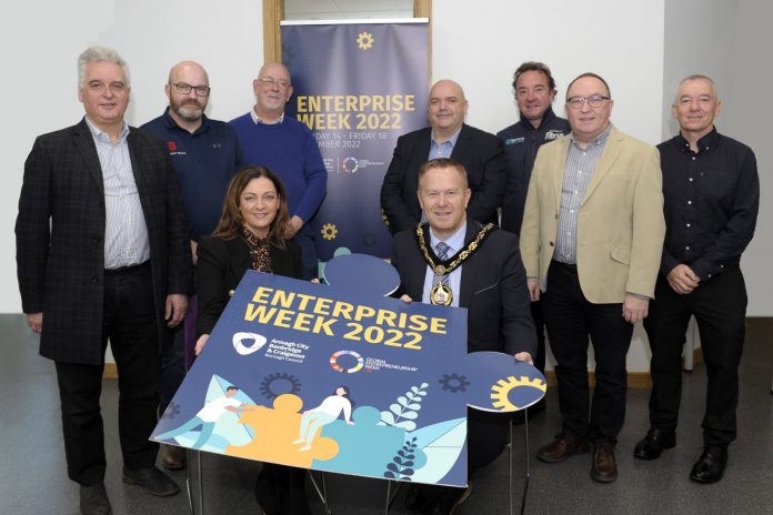 Pictured at the ‘What’s new in digital tourism?’ event, which took place at Southern Regional College, Banbridge Campus was Lord Mayor Councillor Paul Greenfield with Tracy Rice (SRC), Ciaran Cunningham (Banbridge Enterprise Centre), Allan Hamilton (Brilliant Trails), Julian Simpson (Guest speaker, Fibrus), Kieran Swail, Cathal McDonnell, Ian Kennedy and Aidan McCormick (SRC)