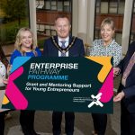 Leah McCann – who took the huge step of opening her own business ‘For You Baby Clothing’ in Lurgan with help from the programme – is pictured alongside Dana McKenna (Armagh Business Centre), Lord Mayor, Councillor Paul Greenfield, Nicola Wilson (ABC Council) and Alderman Ian Burns (Chair of Council’s Economic Development and Regeneration Committee).