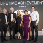 Dan O'Hare and family on stage to receive an award from the Farming Life Awards