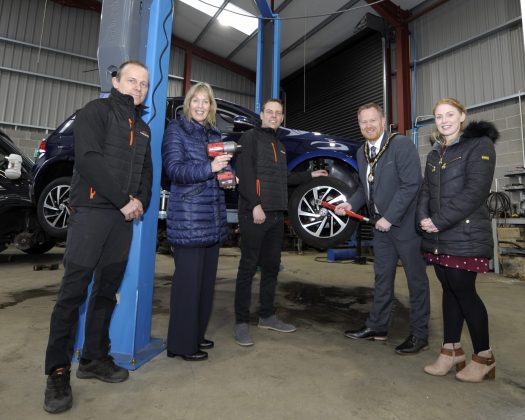 Onwers of Anvil Tyre Centre Kyle and Daniel Wethers are pictured with Lord Mayor Councillor Paul Greenfield, Council Head of Economic Development Nicola Wilson and Council Economic Development Officer Joanne Millar.