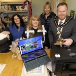 Lord Mayor Councillor Paul Greenfield, accompanied by Council Head of Economic Development Nicola Wilson and Economic Development Officer Joanne Millar, meet Christine and Elaine McCreery from C&J's Animal Farm.