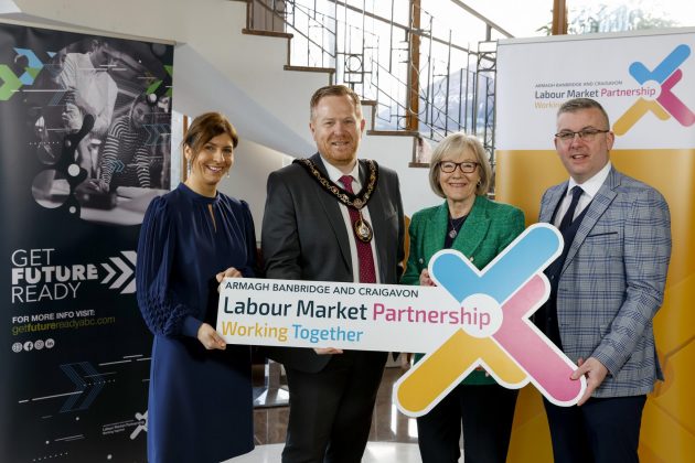 Pictured at the Get Future Ready Employability and Skills Conference today (Thursday 23 February) at the Seagoe Hotel, Charlene Stoops (ABC Council Deputy Chief Executive), Lord Mayor of Armagh City, Banbridge and Craigavon Councillor Paul Greenfield, Wendy Austin (Event Host) and Councillor Paul Berry (Chair of ABC Council’s Economic Development and Regeneration Committee).