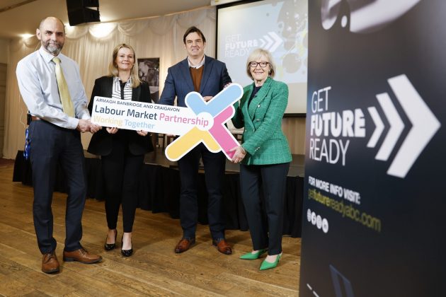 Get Future Ready Employability and Skills Conference speakers L-R Harry Hamilton (ni Food and Drink), Mary Meehan (Manufacturing NI), Barry Winkless (Keynote speaker, CSO Cpl Group & Head of Future of Work Institute).