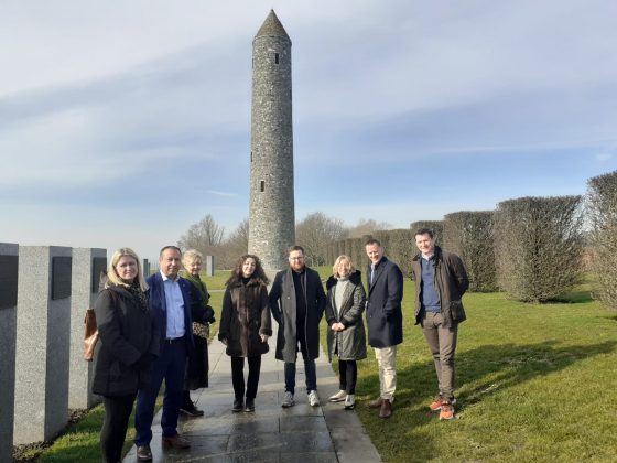 Members of the NI delegation pictured at the Island of Ireland Peace Park and Round Tower in Messines, near Ypres in Flanders. This memorial site, which is approaching its 25 year anniversary in November 2023, is dedicated to the soldiers of the island of Ireland who died, were wounded or are missing from WW1.