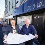 Lord Mayor of Armagh City, Banbridge & Craigavon, Cllr Paul Greenfield and programme applicant John O'Neill discuss renovation plans for 5 Bridge Street, Banbridge, which will see the transformation of the property to bring it back into commercial use.