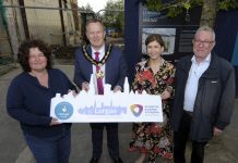The first phase of the £7 million Lurgan Townscape Heritage Scheme got going in May as £3 million renovation works to four historic properties at 3 & 5 Market Street, 47 High Street and 38 North Street began. Pictured (L-R) at 3 & 5 Market Street, Lurgan is Louise McKinstry (Lurgan Townscape Heritage Partnership Chair), Lord Mayor of Armagh City, Banbridge and Craigavon, Councillor Paul Greenfield, Charlene Stoops (Deputy Chief Executive, ABC Council) and Michael Lavery (Lurgan Townscape Heritage Partnership Vice-Chair).