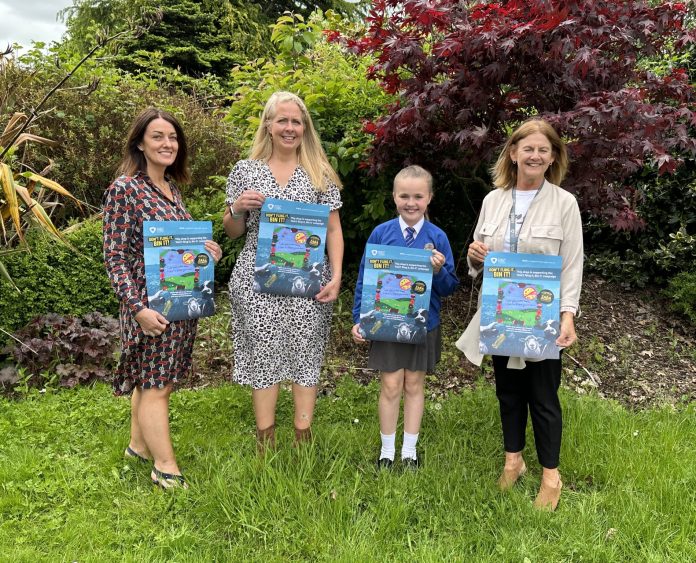 Congratulations to Zara Cousins, P7 Pupil at Bocombra P.S as she shows off her winning design to ABC Head of Environmental Health Elizabeth Reaney, Bocombra P.S teacher Emma Craig and ABC Neighbourhood Improvement and Enforcement Officer Kate Campbell