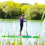 Image of man paddle boarding