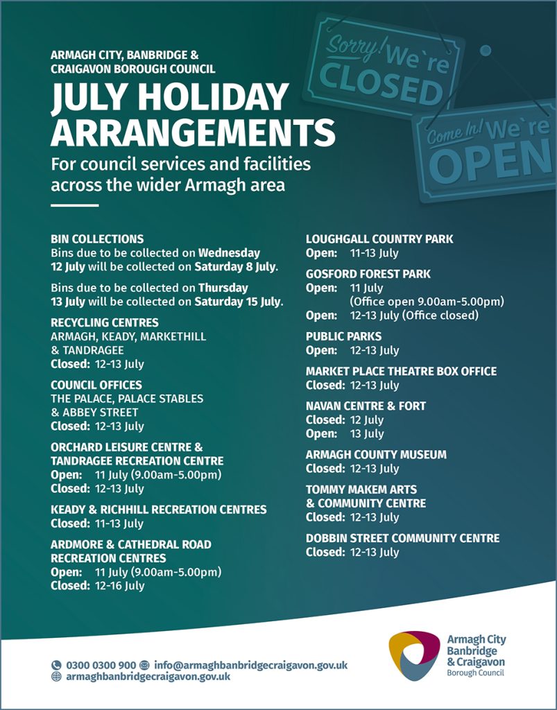 July holiday arrangements