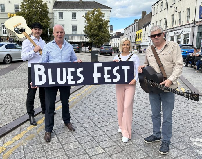 Celebrating the launch of 7 Hills Blues Fest are Martin Rafferty, M D Rafferty music School Armagh, Art O’Hagan, Armagh City Centre Management Committee, Sorcha McGeown, Deputy Lord Mayor of Armagh City, Banbridge and Craigavon Council and Simon Smith, 7 Hills Blues Festival organising team.