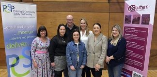 A group of people from ABC PCSP, SDACT and guest speaker Lauren O'Malley pictured in a group at the event.