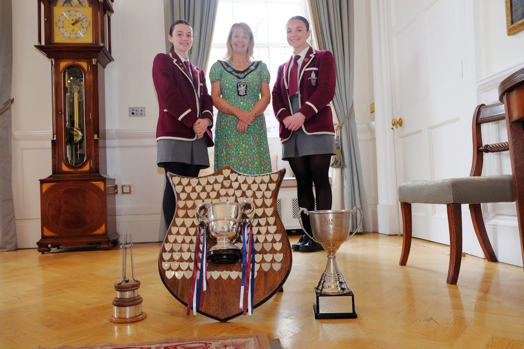 Lord Mayor of Armagh Margaret Tinsley hosts a Reception for Royal School Armagh Hockey Team Lord Mayor Margaret Tinsley with Royal School Armagh Hockey joint captain Ellie Stevenson, joint captain Annie Cunningham