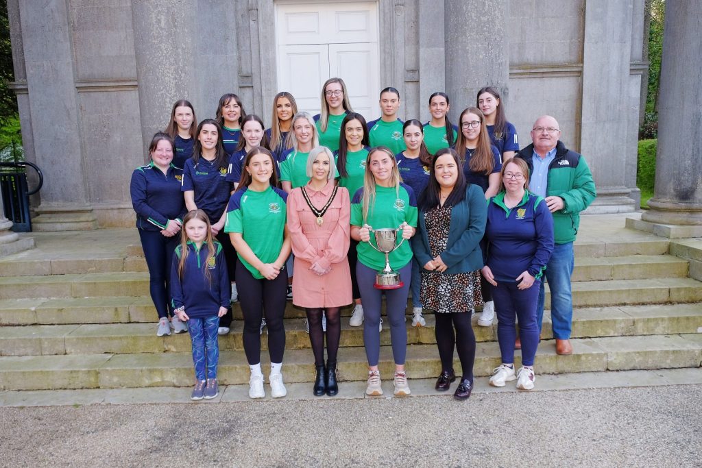 Granemore Ladies Footballers pictured with Deputy Lord Mayor, Cllr Sorcha McGeown as they celebrated winning the Armagh Intermediate Club Championship Armagh. Also pictured is Cllr Brona Haughey.