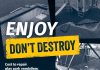 A poster with the words 'Enjoy Don't Destroy' , encouraging people to help protect our play parks from vandalism so children can play.