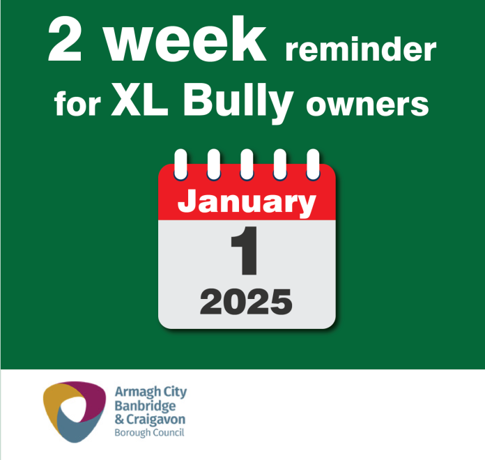 Armagh-Banbridge-Craigavon XL Bully - Instagram Template 10-10-24-03 The deadline for XL Bully exemptions is December 31, 2024.