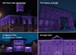 International Women's Day building light up graphic