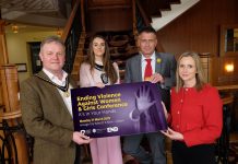 Lord Mayor Councillor Sarah Duffy and Deputy Lord Mayor Councillor Kyle Savage launch It’s In Your Hands conference to support Ending Violence Against Women & Girls. Pictured along with Gary Scott, Safeguarding Officer and Alison Beattie from the Community Development Team.