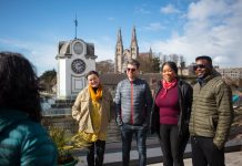 Four people undertaking a walking tour of Armagh