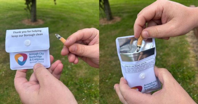 One of the ashtray pouches available free from ABC Council.