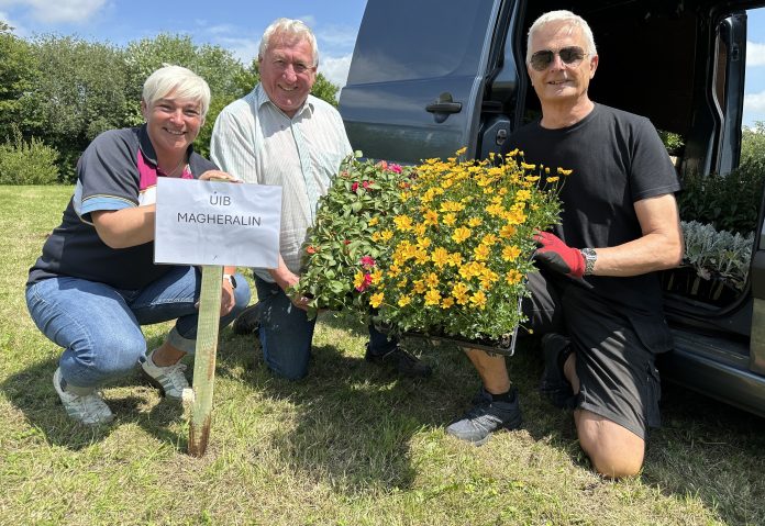 Floral grant 4 Harry and Normal from Magheralin Gardening Team pick up the flowers for their village from Leanne McShane (ABC Council).