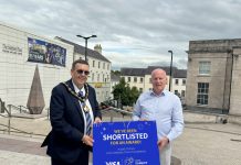 Lord Mayor of Armagh City, Banbridge and Craigavon Borough, Alderman Stephen Moutray, and Armagh Chamber Chair, Art O’Hagan, at the Market Place Theatre, Armagh.