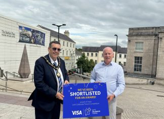 Lord Mayor of Armagh City, Banbridge and Craigavon Borough, Alderman Stephen Moutray, and Armagh Chamber Chair, Art O’Hagan, at the Market Place Theatre, Armagh.