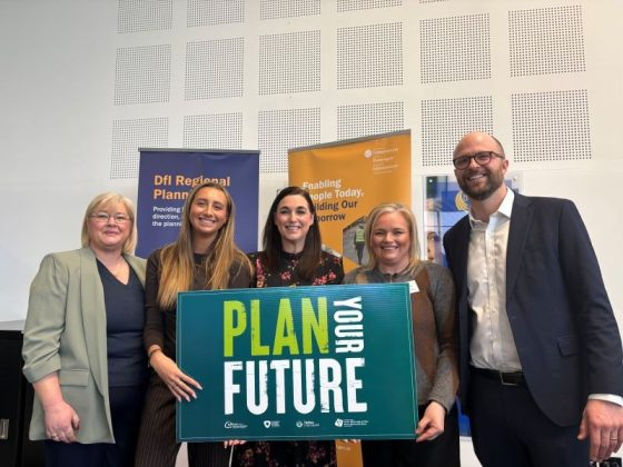Vice Chair of the Planning Committee, Councillor Mary O&rsquo;Dowd, welcomes Planning Apprentice Lana White to the Planning Department, joined by Principal Planning Officer Roisin Hamill, Senior Planning Officer Oonagh Starrs, and Head of Building Control Robbie McNaugher.