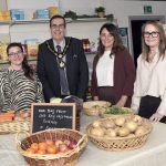 Community networking event highlights the vital work of social supermarkets 3 people standing beside Lord Mayor at the Storehouse in Banbridge.