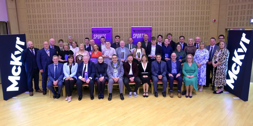 Large group of people pictured at the senior sports awards.