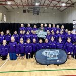 Lord Mayor standing with over 40 primary school girls at the Girls Active Inspiration Day.